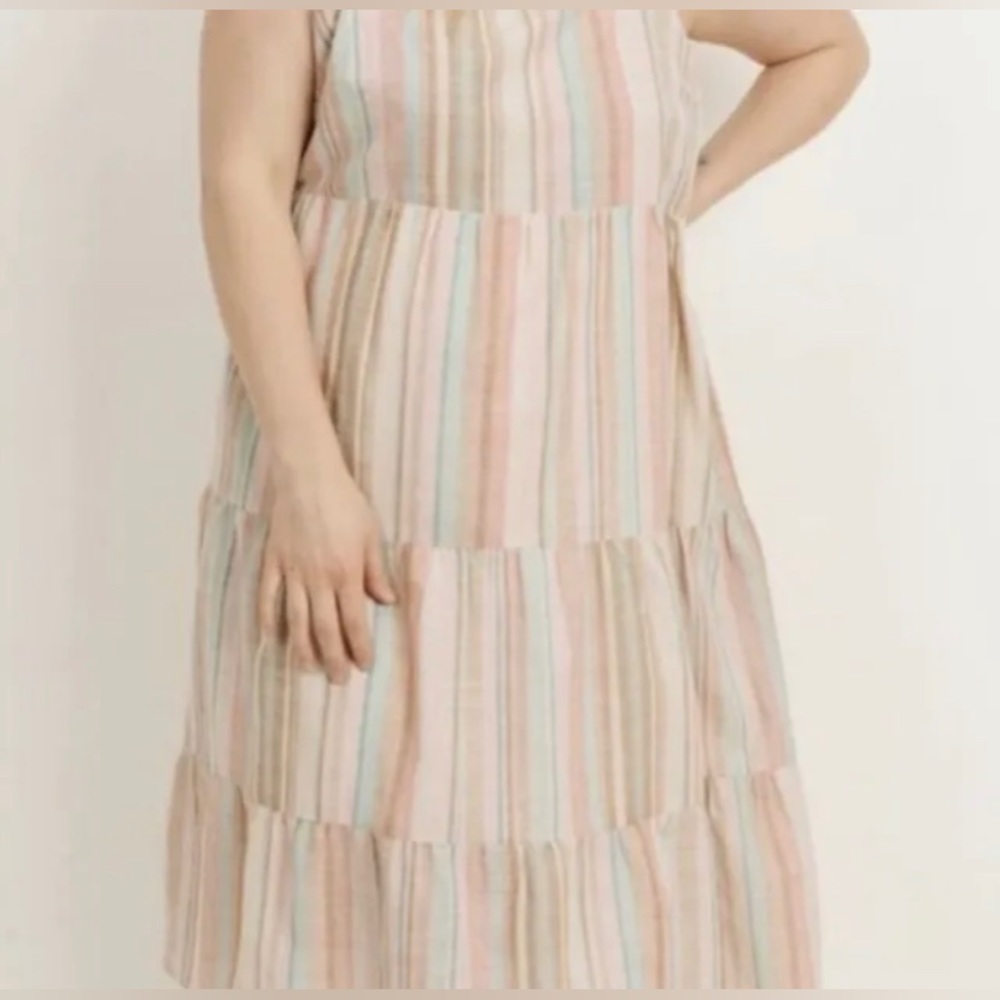 Gilli striped tiered cottage core midi dress button back Size Large juniors